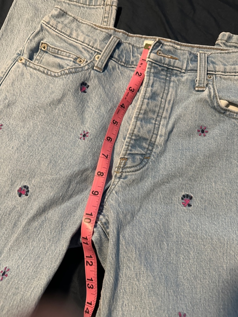 Lucky Brand Light Blue Denim Jeans with Pink & Navy Embroidery - Picture 5 of 6